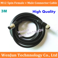 2PCS NEW M12 5pin Female + Male Sensor plug 5 core Connector Cable 3 meter length M12 Aviation plug with Cable