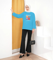 guli.shop Kaos wanita oversize korean style lengan panjang AEFGN putih Baju Motif Oblong Santai Vari