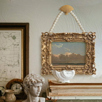 日出 珍珠鏈條扇形掛畫復古懷舊客廳裝飾畫臥室美式掛畫法式壁畫