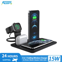 5 in 1 Detachable Wireless Charger Watch Holder 15W Type C USB Apple Fast Charging Stand Station for iPhone 8 11 12 Pro Max Mini