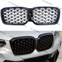 1 x Black Front Bumper Grille Cover Diamond Style For BMW X3 X4 G01 G02 2022 Advance Version