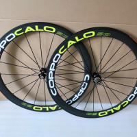 Fluo Yellow COPPOCALO 700C 50mm full carbon wheels clincher tubeless 25mm width bicycle wheelset with Basalt Brake Surface