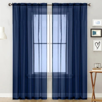 Sheer Curtains Living Room Rod Pocket Window Curtain Panels Bedroom Semi Sheer Voile Curtains Dark Blue (55''Wx84''L,2 Panels)