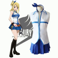 Anime fairy tail Lucy Heartfilia cosplay costume top skirt haircut set Halloween makeup party prop2024