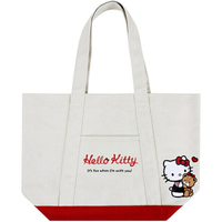 小禮堂 Hello Kitty 帆布側背袋 (米色Logo)
