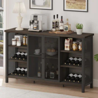 FATORRI Wine Bar Cabinet for Liquor and Glasses, Industrial Coffee , Farmhouse Sideboard Buffet Cabinet with Stor