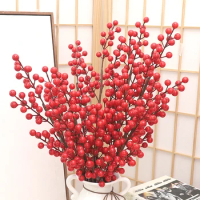 Christmas Artificial Berries Branch Flowers Red Holly Berry Xmas Tree Party Home Decor Wedding Gift Box DIY Wreath Supplies