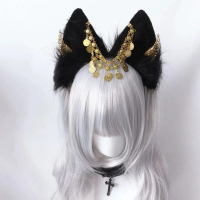 Dễ thương Đôi Cánh Vàng Băng đô cosplay Anubis Lông nhung Hợp kim Băng đô tai động vật Gothic Tua ru