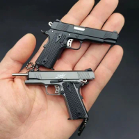 Mini Metal Rubber Band Gun Scale 1:3 1911model Mini Keychain Metal Model Toy Gun Launcher Children's Simulation Pistol