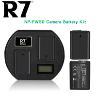 R7 2000mAh NP-FW50 NP FW50 Battery + LCD USB Dual Charger for Sony Alpha A6000 A6400 A6300 A6500 A7 A7II A7RII A7SII A7S A7S2