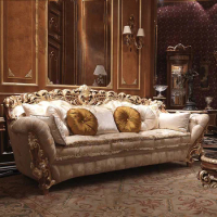 French court high-grade solid wood fabric sofa European luxury villa living room solid wood sofa