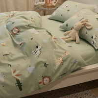 ins風小獅子純棉床上用品四件套全棉卡通綠色床單被套兒童三件套4
