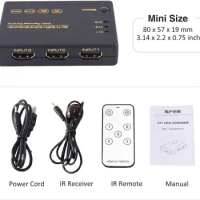 3-Port HDMI Switch 4K HDMI Switcher, Splitter, Supports 4K, Full HD1080p, 3D with IR Remote
