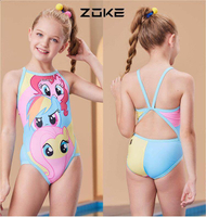 Zoke ชุดว่ายน้ำเด็กผู้หญิงสำหรับการแข่งชุดว่ายน้ำสำหรับวัยรุ่นชุดว่ายน้ำมืออาชีพพิมพ์ลายการ์ตูน9542