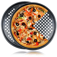 Chảo Pizza Chống Dính, Cỡ Lớn 13 Inch, Được Làm Bằng Thép Cacbon, Khay Nướng Pizza, An Toàn Cho Lò N