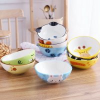 手繪卡通動物造型陶瓷餐具可愛軟萌兒童飯碗創意日式學生家用面碗