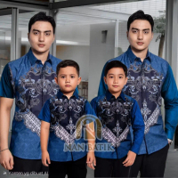 KEMEJA BATIK PIRUS WARNA BIRU EMERALD LENGAN PANJANG PENDEK PRIA DEWASA DAN ANAK M L XL XXL
