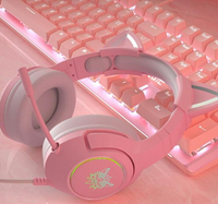 耳罩式 頭戴式耳機 粉色貓耳朵耳機頭戴式可愛少女電競7.1聲道游戲吃雞直播電腦 限時折扣