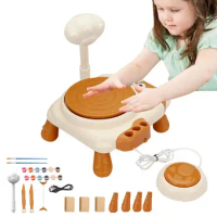 Kids Pottery Wheel Kit Cute Cat Pottery Forming Machine Pottery Accessories Sculpting Clay Tools Craft Kit Electric Ceramics