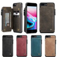 For Apple iPhone 8 Plus / iPhone 7 Plus CaseMe Wallet Case PU Leather Zip Pocket Matte Retro Stand Back Cover