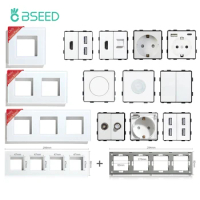 BSEED Glass Frames EU Standard PIR Sensor Switches Module Part Wall Sockets DIY Function Dimmer Base HDMI USB Type-c Parts