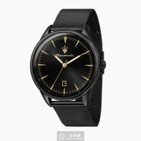 【MASERATI 瑪莎拉蒂】MASERATI手錶型號R8853146001(黑色錶面黑錶殼深黑色米蘭錶帶款)