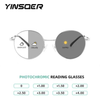 Photochromic Glasses Round Reading Glasses Black Titanium Eyeglass Frames Optical Lenses with Recipe Women's Glasses for Sight