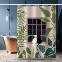 Hand-Painted Cartoon Cat Polyester Waterproof Shower Curtain Bathroom