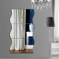 6pcs Movable Wave Mirror Wall Stickers Acrylic Living Room Entrance Decoration Mirror Stickers Room Diy Decoration Stickers