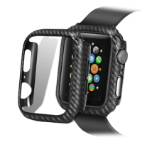 Carbon Fiber Pattern Cover For Apple Watch series 5 4 3 2 1 40mm 44mm 42mm 38mm 40 42 38 44 mm Case Bracelet iWatch Accessories