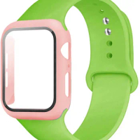 Case+Silicone Strap For Apple Watch Band 44mm 40mm 45mm 41mm 44 mm full PC Protector case+bracelet iwatch series se 7 4 5 6 8 9