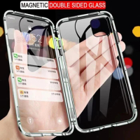 Metal Frame Double Sided Glass Magnetic Phone Transparent Case For Huawei Y8P Y9S Y9 Prime 2019 Full Protection Cover Cases
