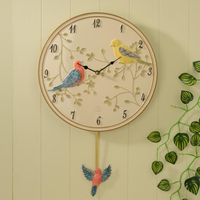美式鄉村立體小鳥樹脂掛鐘創意個性兒童房靜音時鐘時尚家居裝飾鐘