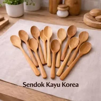 Sendok Garpu Kayu Ala Korea 1Lusin / Sendok Garpu Kayu Set Bahan Kayu Jati Premium Panjang 19cm / Se
