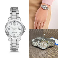Casio 卡西歐 CASIO卡西歐 LTP-V004D-7B2 女式正裝不銹鋼銀色錶盤日期手錶 1pc