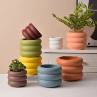Creative Round Flower Pot Succulent Pot Ceramics Planter Home Decor Desktop Ornaments Garden Decoration Bonsai Plant Pot