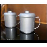 Mug Gelas Gagang Tutup Plastik Warna Silver Platinum Motif Emboss Embose Bunga Matahari Awet Kuat Te