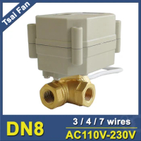 TF8-BH3-C AC110V-230V 1/4'' 3 Way L Type Brass Electric Ball Valve with position indicator only for water flow control CE