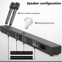 TV Echo Wall Wireless Bluetooth Speaker Home Theater Karaoke Soundbar Music Center Subwoofer with Magic Ball Lamp Dual MIC Set