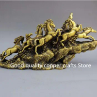 China collection archaize Brass Nine horses gallop craft statue
