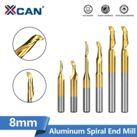 XCAN  Aluminum Spiral End Mill 8mm Shank HSS Milling Cutter Single Flute CNC Router Bit TiN Coated End Mill for Wood Cutting