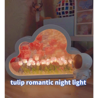 DIY Romantic Tulip Cloud Mirror Stainproof and Fall proof Night Light Desktop Night Light Christmas