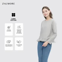 Zalmore LongSleeve Top with Ruffle Premium LUMA Cotton - Atasan Wanita Lembut Ringan Sejuk Anti Nera