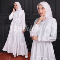 GAMIS KATUN PUTIH / GAMIS KATUN MOTIF TIMBUL Katun Polos Putih cantik jepang rempel kombinasi Karet