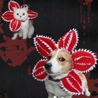 A Happy  Winter Funny Cat Hat Demogorgon Scary Flower Costume Birthday Pet Accessories Supplies Pet 