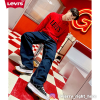 Levis Red 工裝手稿風復刻再造 男款 打褶寬直筒牛仔褲 原色 彈性布料