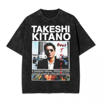 Summer Takeshi Kitano T Shirt Hip Hop Washed Cotton Oversize T-Shirt Novelty Men Women Tops Streetwear Summer Tees