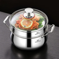 304 Stainless Steel Soup Pot With Steamer And Glass Lid Pasta Cooker Multi-function Cookpot Double Boiler Pot Kitchenware