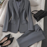 Yitimuceng Office Ladies Pants Suits for Women Fall Winter 2023 Fashion Long Sleeve Slim Blazer Casual Suits Pants 2 Piece Set