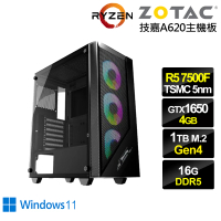 【NVIDIA】R5六核GeForce GTX 1650 Win11{冰風暴ZH1ACW}電競電腦(R5-7500F/技嘉A620/16G/1TB)